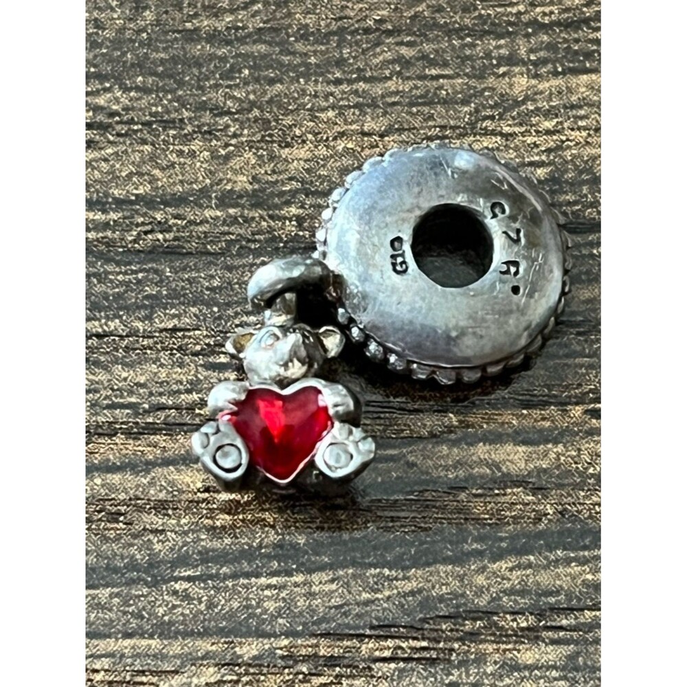 925 Sterling Silver Bear with Heart Slide Bead Charm for Bracelet or Necklace